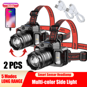 Super Bright LED Headlamp Flashlight USB Rechargeable Headlight Waterproof Lamp (Quantity: 2 sets)